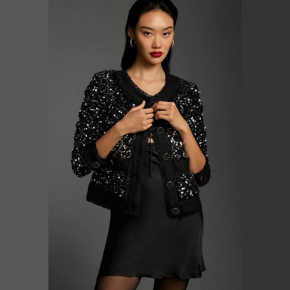 NEW Anthropologie Size M, Sequin Jacket Sequin Jacket - Black - Picture 1 of 4